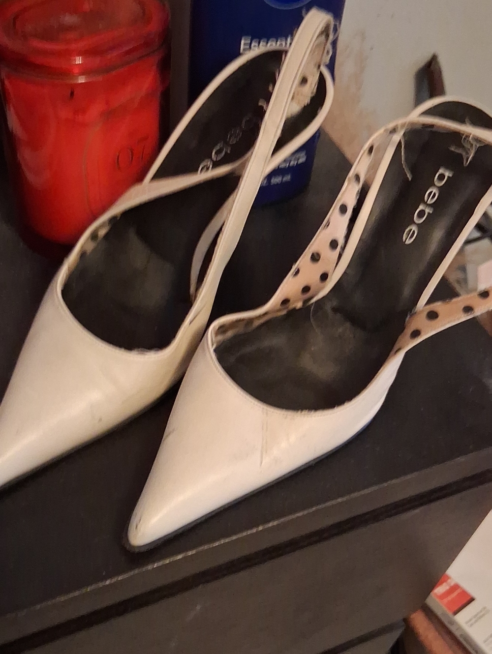 Bebe Slingbacks White with Polkadots, size 8 1/2